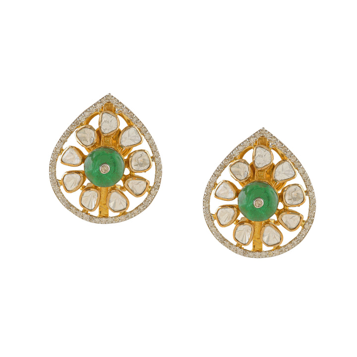 Drop Shape polki stud earrings - Krishna Jewellers Pearls and Gems