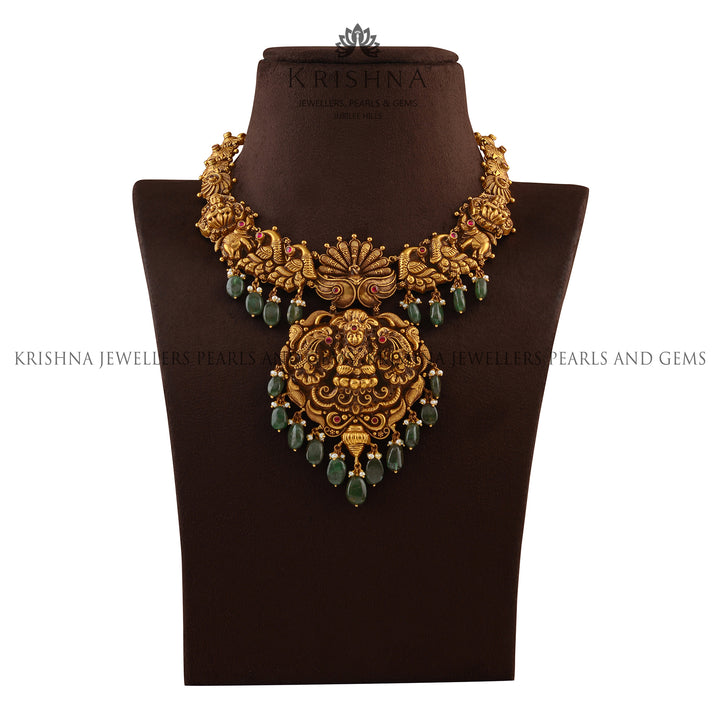 Nakshi Gold Necklace In Peacock Motif - Krishna Jewellers Pearls and Gems