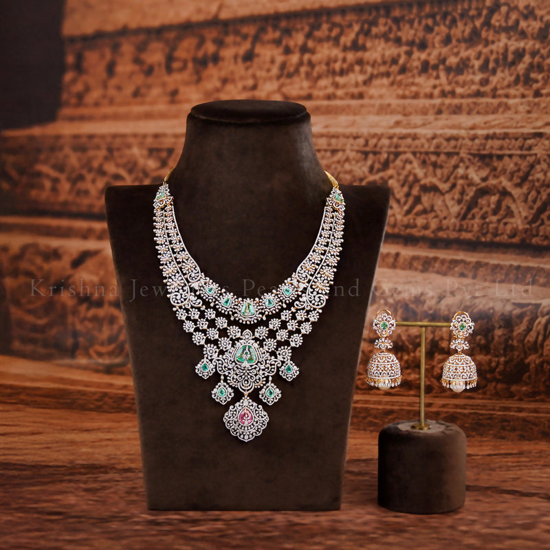 14K White Gold Diamond and Pearl Choker Set