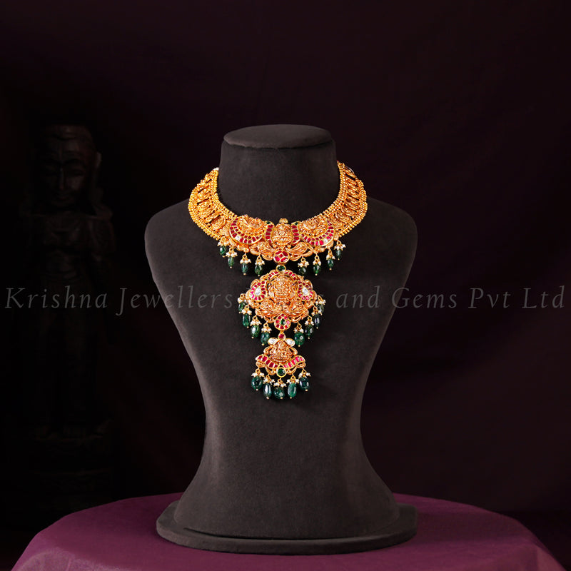 Detachable 22K Nakshi Kundan Pendant Necklace