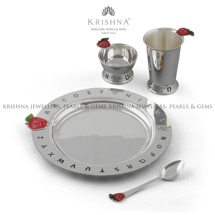 Silver Thali Sets for Baby in Apple Motif - Krishna Jewellers Pearls and Gems