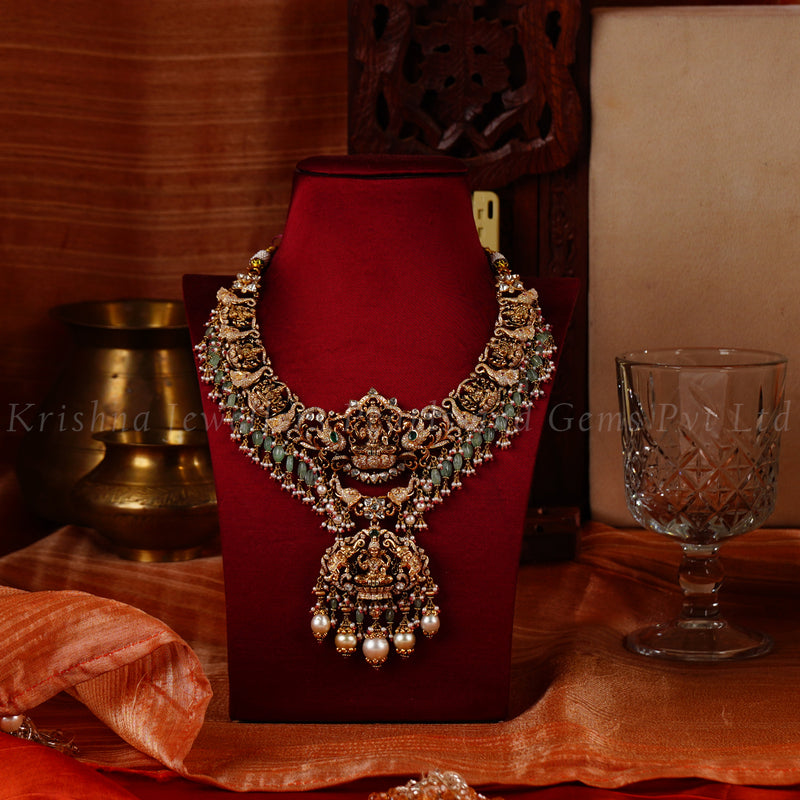 22K Lakshmi Devi Gold Pearl Bridal Necklace