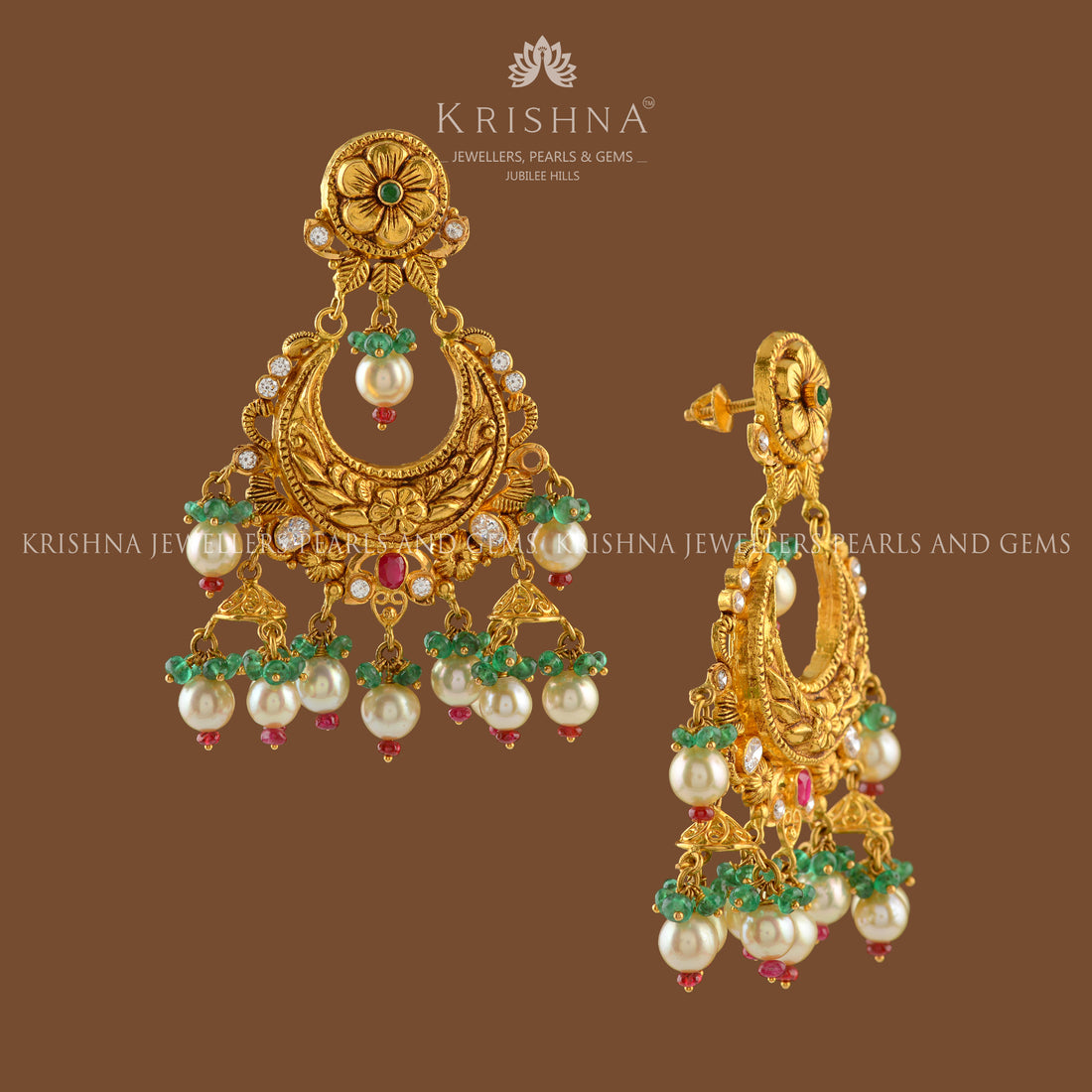 Regal Gold Chandbali Earrings - Krishna Jewellers Pearls and Gems
