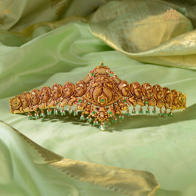 22K Gold Peacock-Themed Bridal Vaddanam