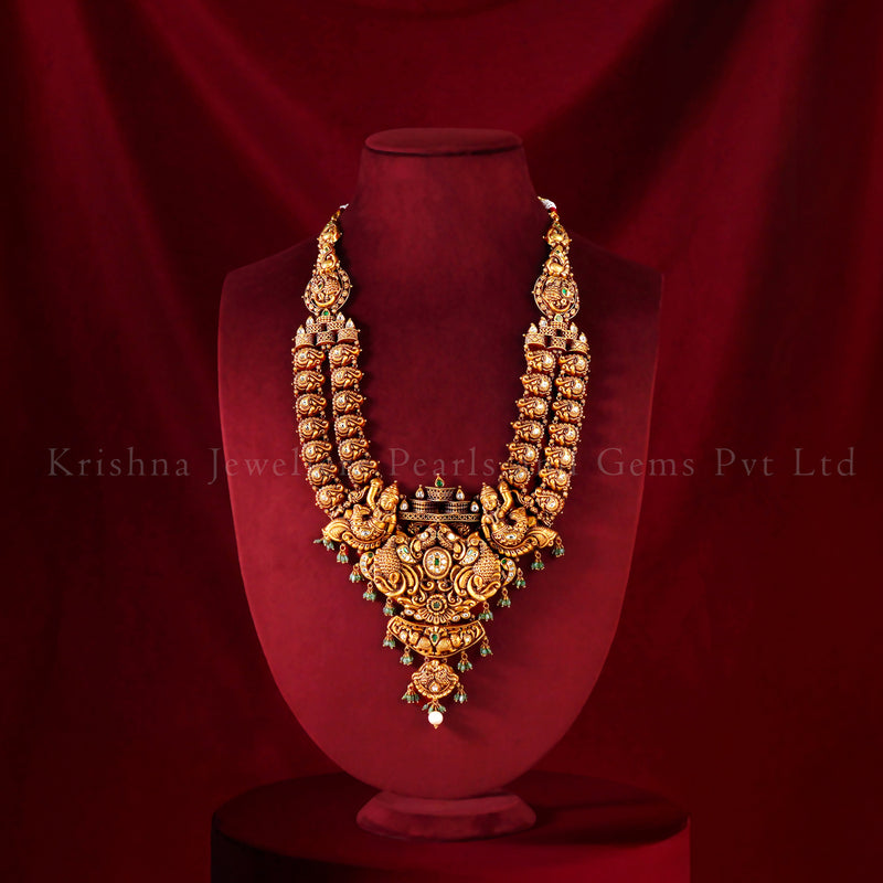 Heritage 22K Antique Kundan Nakshi Haram for Royal Bridal Wear