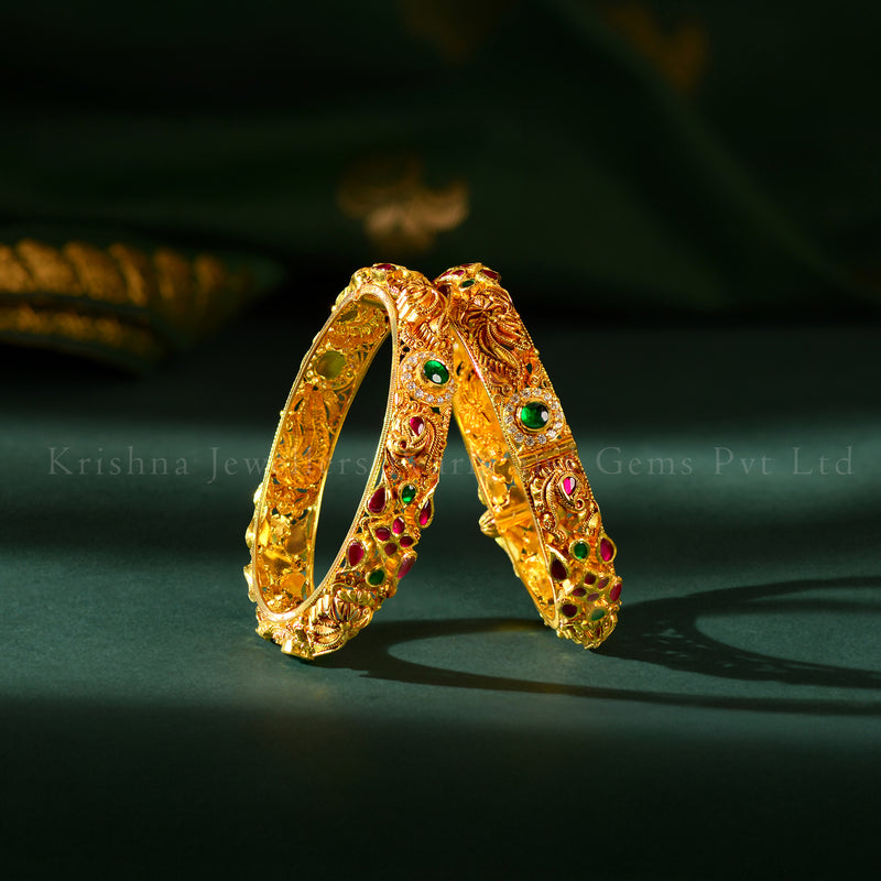 Heritage Glow Ruby & Emerald Gold Bangles