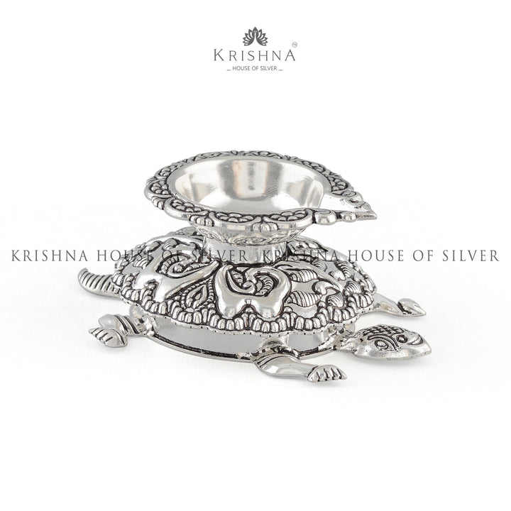 Antique Silver Tortoise Diya - Krishna Jewellers Pearls and Gems