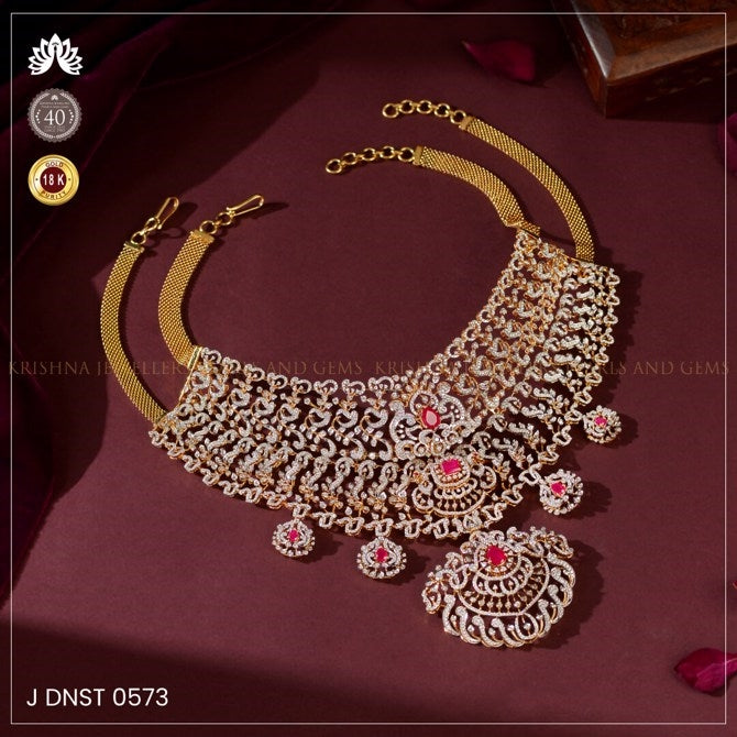 18k Diamond Double Decker Choker Necklace with Ruby Stones