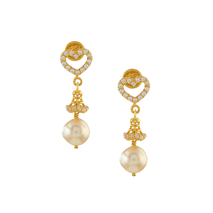 22K Gold Earrings in Heart Motif - Krishna Jewellers Pearls and Gems