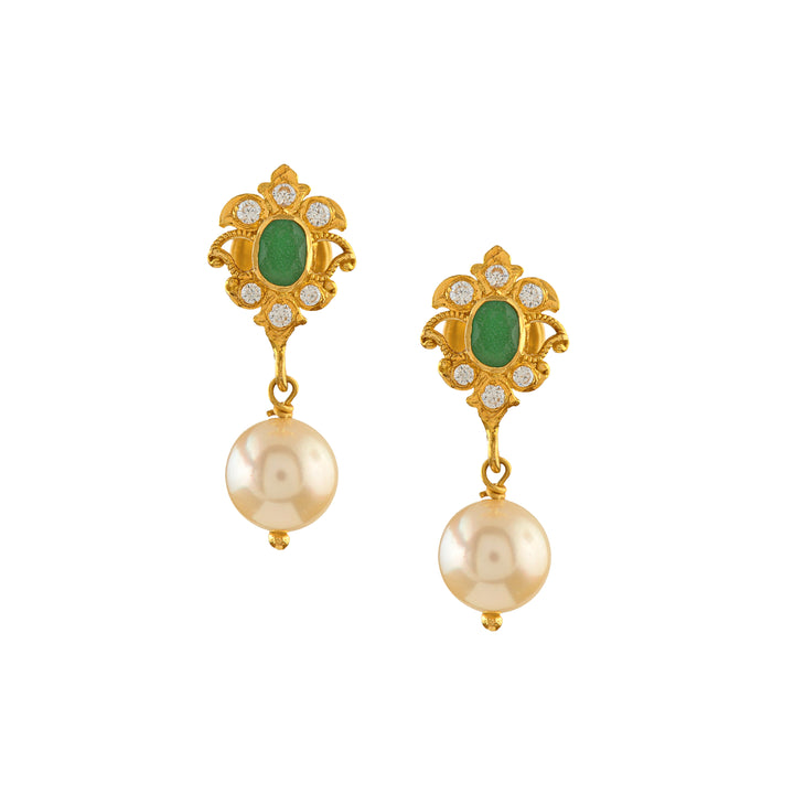 22K Gold Earrings With Pearl Hanging - Krishna Jewellers Pearls and Gems