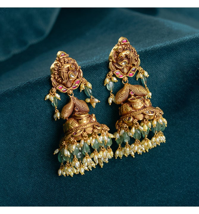 Peacock Inspired Gold Jhumka