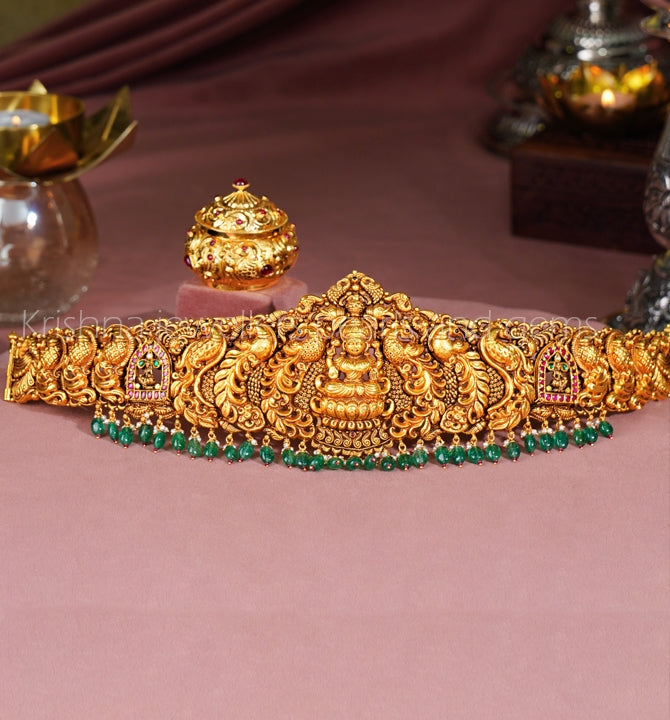 Gold and Peacock Vaddanam with Gold Kumkum Box