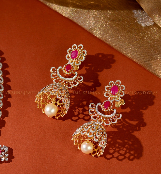 Shine with Diamond Earrings Colour Stones and Cultured Pearls