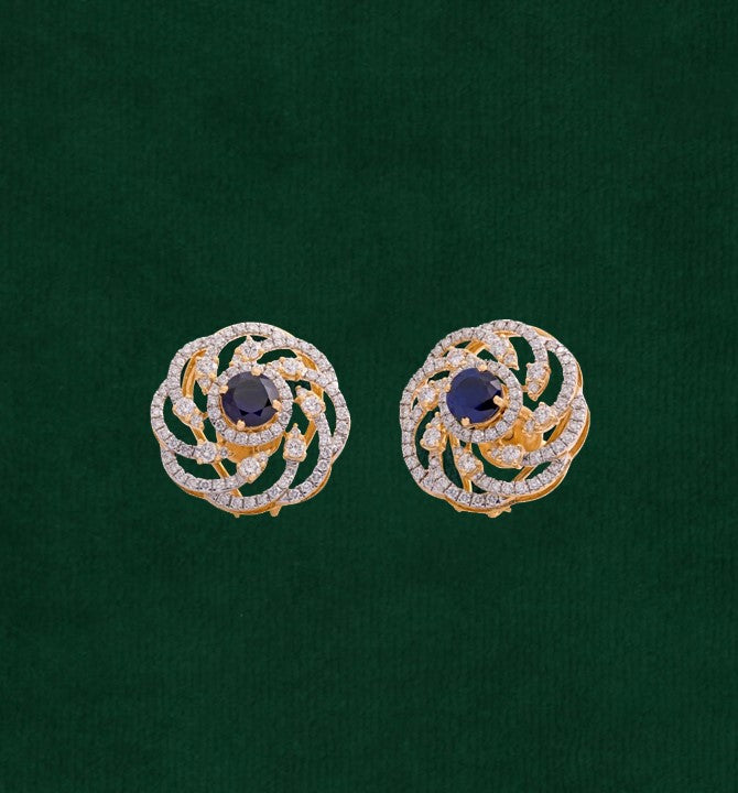 Blue Tanzanites and Diamonds Spiral Motifs Ear studs