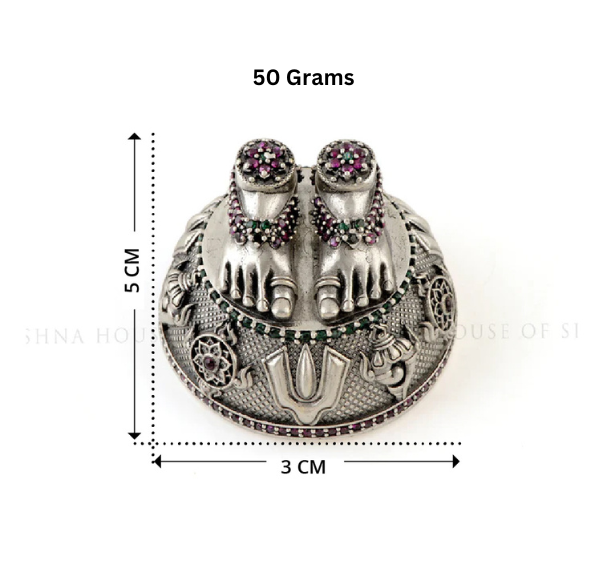 Special Silver Balaji Charan Paduka - Ornate & Embellished with Gemstones
