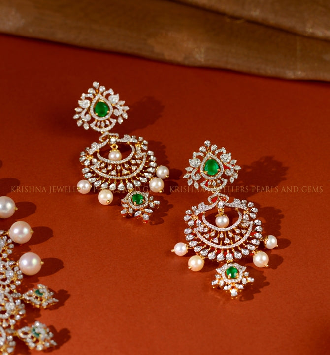 Stylish Detachable Diamond Earrings with Colourful Stones and Pearls