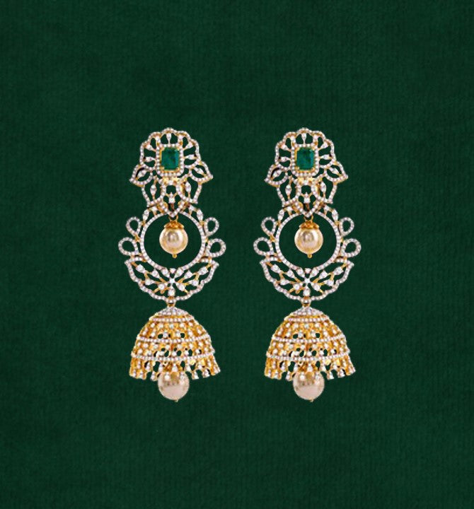 Diamond Chandbali, Jhumka earrings in yellow gold