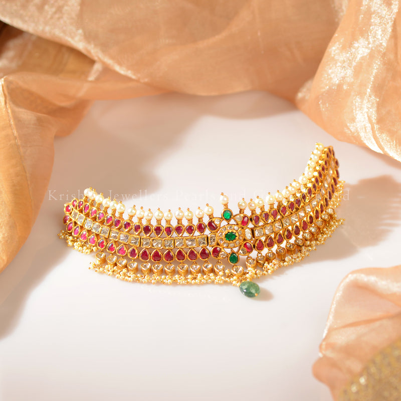 22K Gold Kundan Polki Choker Necklace