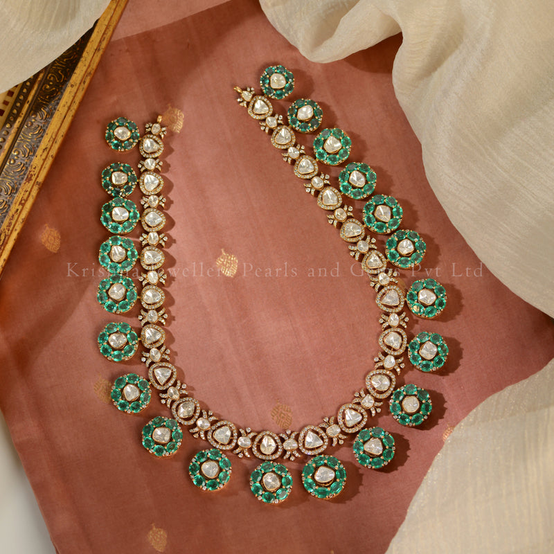 18K Gold Polki & Emerald Long Necklace | Royal Bridal Heritage Haar