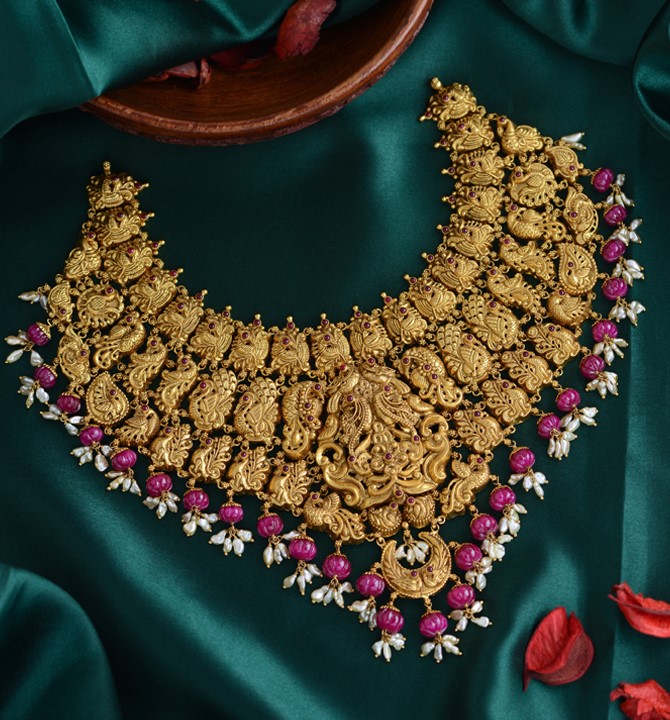 Mango & Peacock Themed Gold Choker