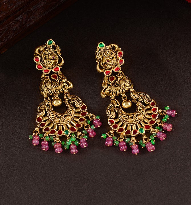 Peacock Motif Kundan Earrings