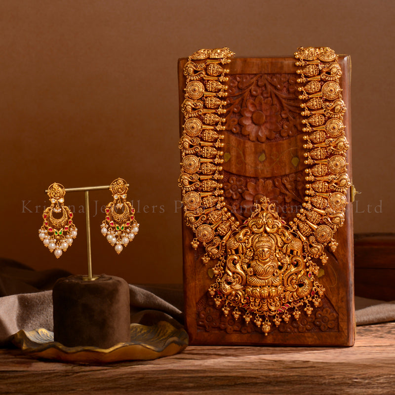 22K Gold Bridal Long Haram with Chandbali Earrings