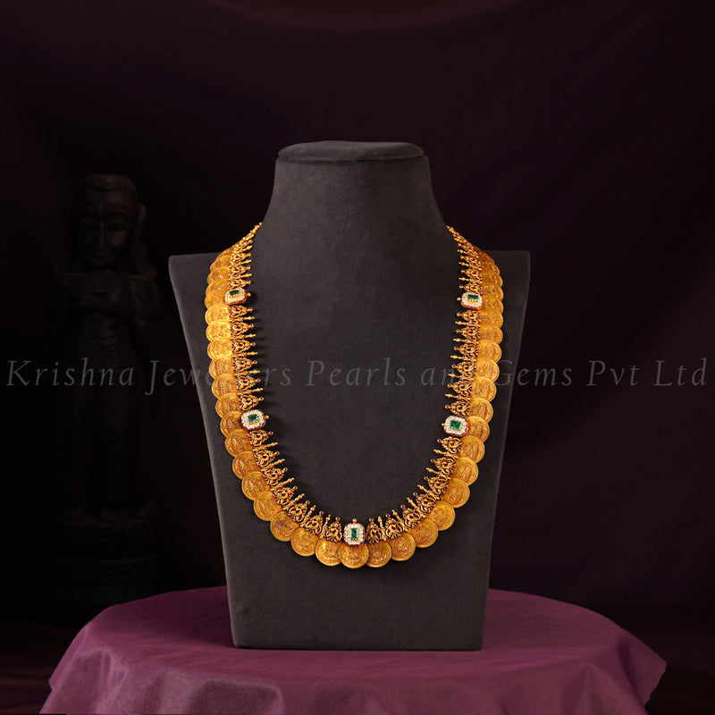 22K Gold Bridal Kasu Haram with CZ and Ruby Pota