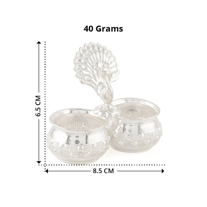 Peacock-Themed Pure Silver Kumkum and Haldi  Bowls  Set Of 2