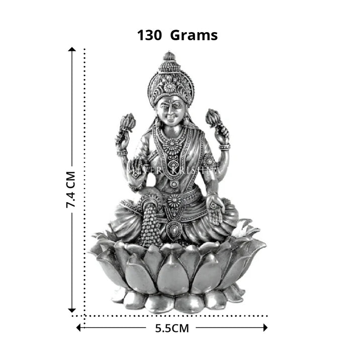 Silver Lakshmi Idol on Lotus - Goddess of Wealth