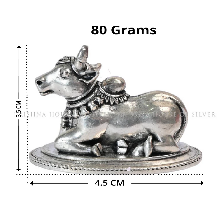 Pure Silver Nandi Sculpture for Puja