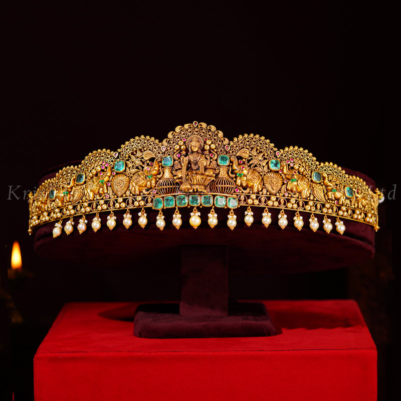 Traditional Gold Vaddanam with Lakshmi Design and Elephant Motif