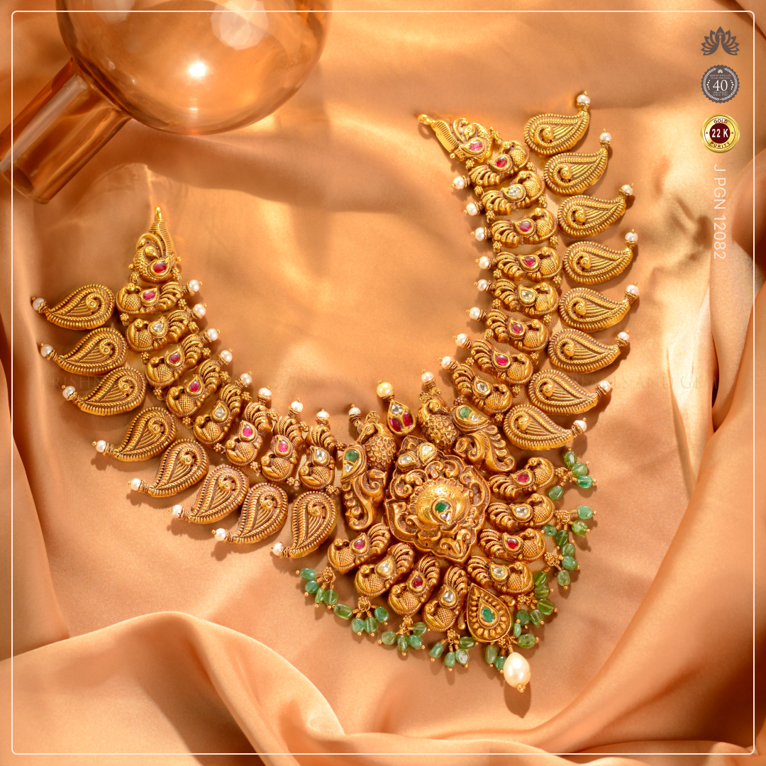 22K Gold Peacock & Mango Design Necklace Choker