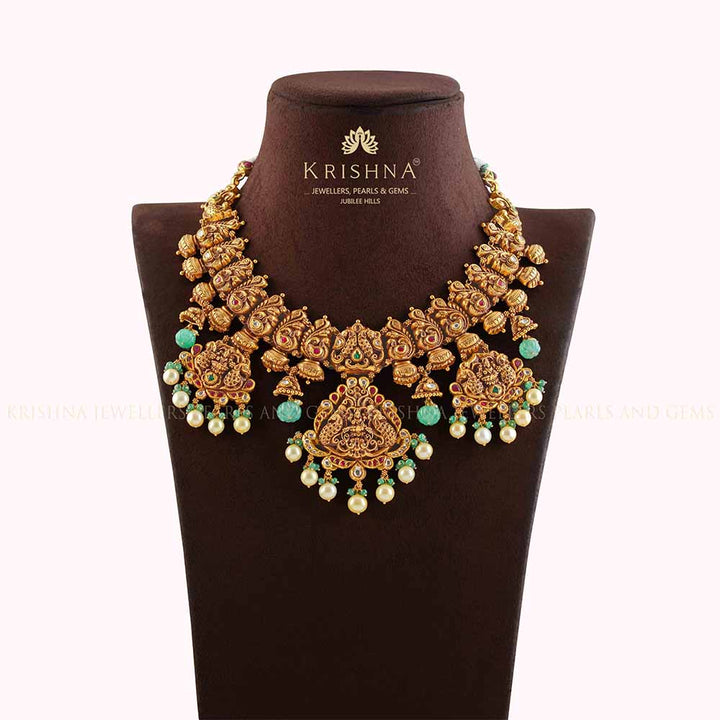 Traditional Gold Nakshi Necklace - Krishna Jewellers Pearls and Gems