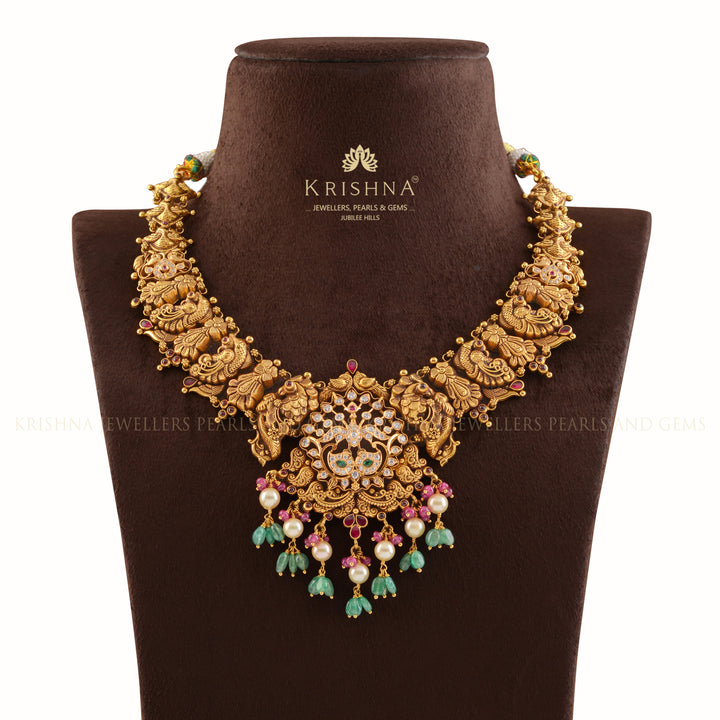 Tradtional Peacock Gold Necklace - Krishna Jewellers Pearls and Gems