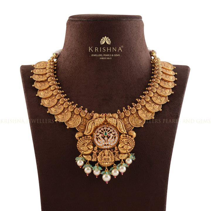 Lakshmi Gold Kasula Necklace - Krishna Jewellers Pearls and Gems