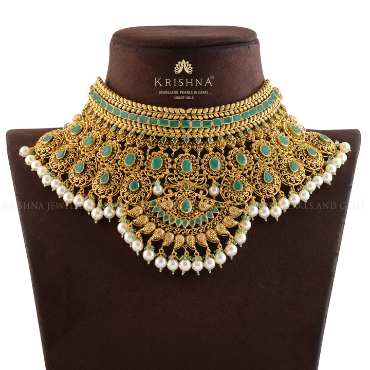Bridal Gold Choker in Filigree Work - Krishna Jewellers Pearls and Gems