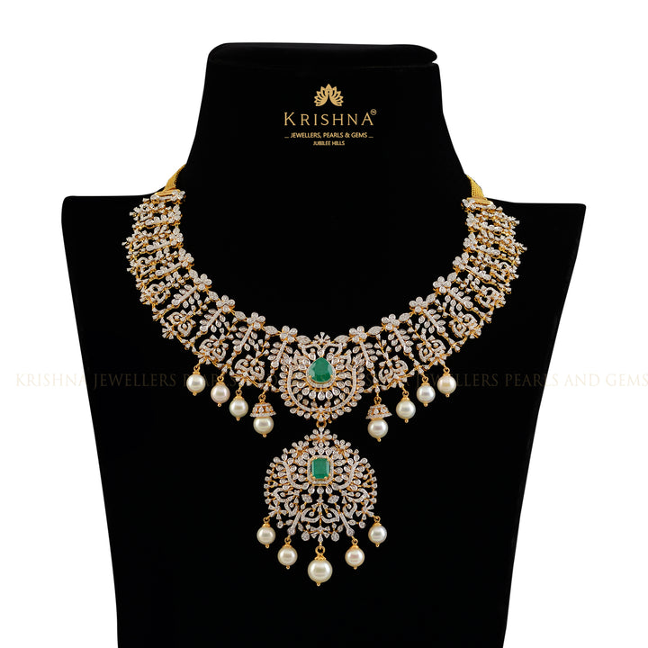 Regal Floral Diamond Necklace - Krishna Jewellers Pearls and Gems