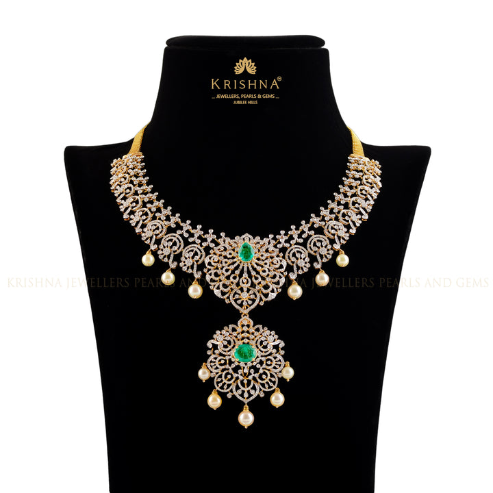 Statement Floral Diamond Necklace - Krishna Jewellers Pearls and Gems