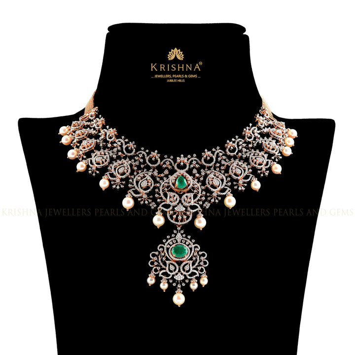 Floral Diamond Necklace in Rose Gold - Krishna Jewellers Pearls and Gems