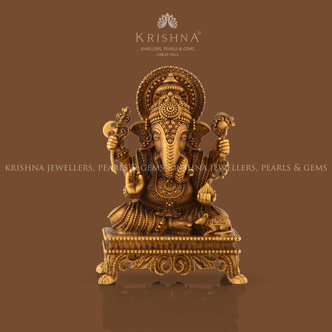 Divine Ganesha Idol in Pure 22K Gold - Krishna Jewellers Pearls and Gems