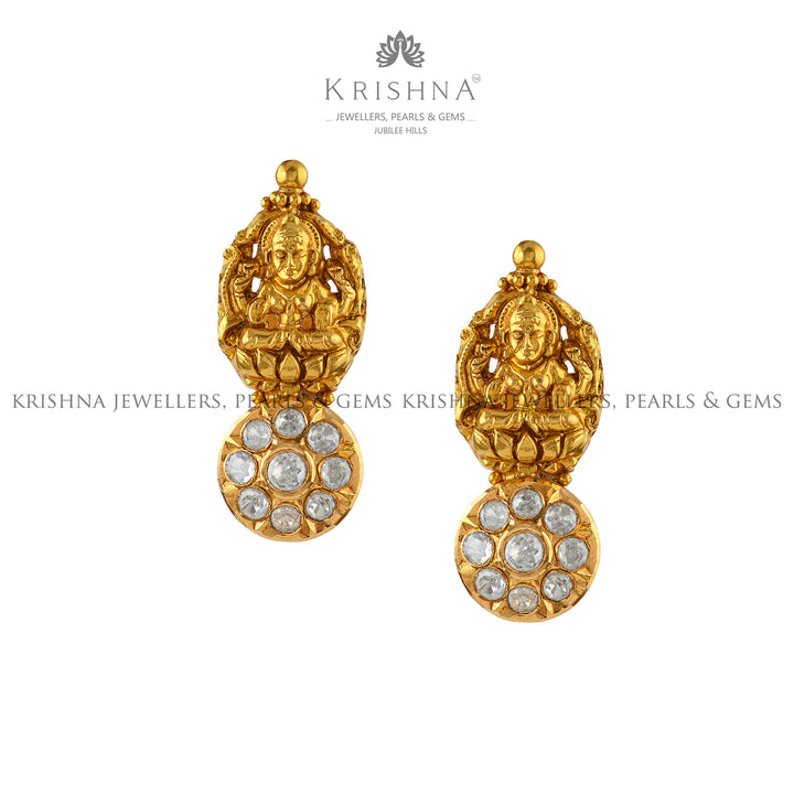 Lakshmi Devi Gold Earrings - Krishna Jewellers Pearls and Gems