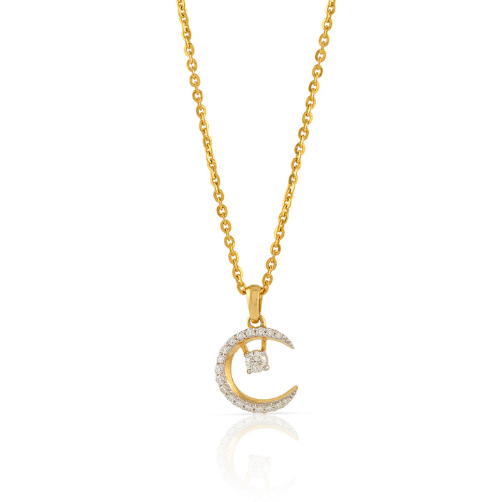 Gold Chain Creascent Moon Diamond Pendant - Krishna Jewellers Pearls and Gems