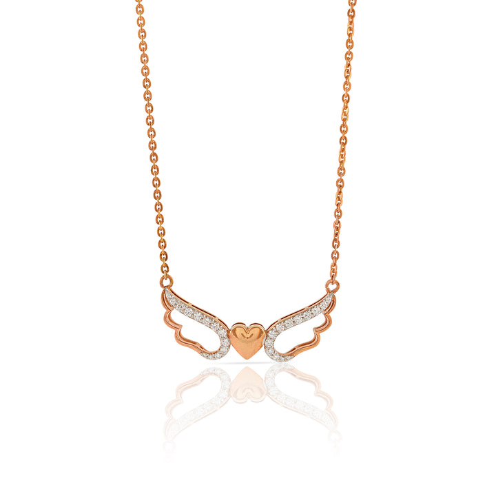 Rose Gold Chain Flying Heart Diamond Pendant - Krishna Jewellers Pearls and Gems