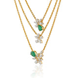 Gold Double Chain Floral Diamond Pendant - Krishna Jewellers Pearls and Gems