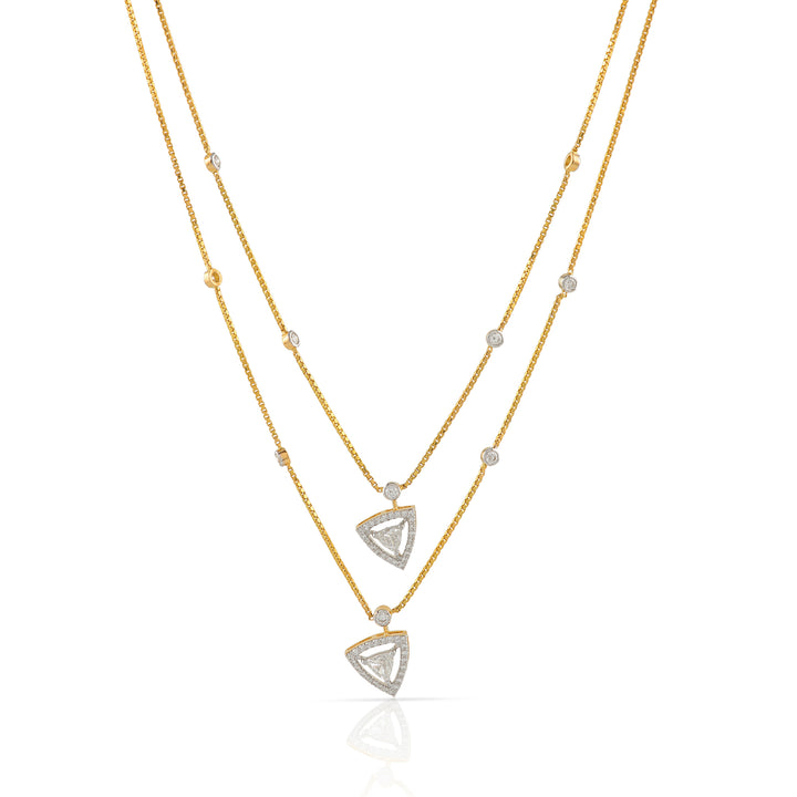 Gold Chain Triangle Round Diamond Pendant - Krishna Jewellers Pearls and Gems