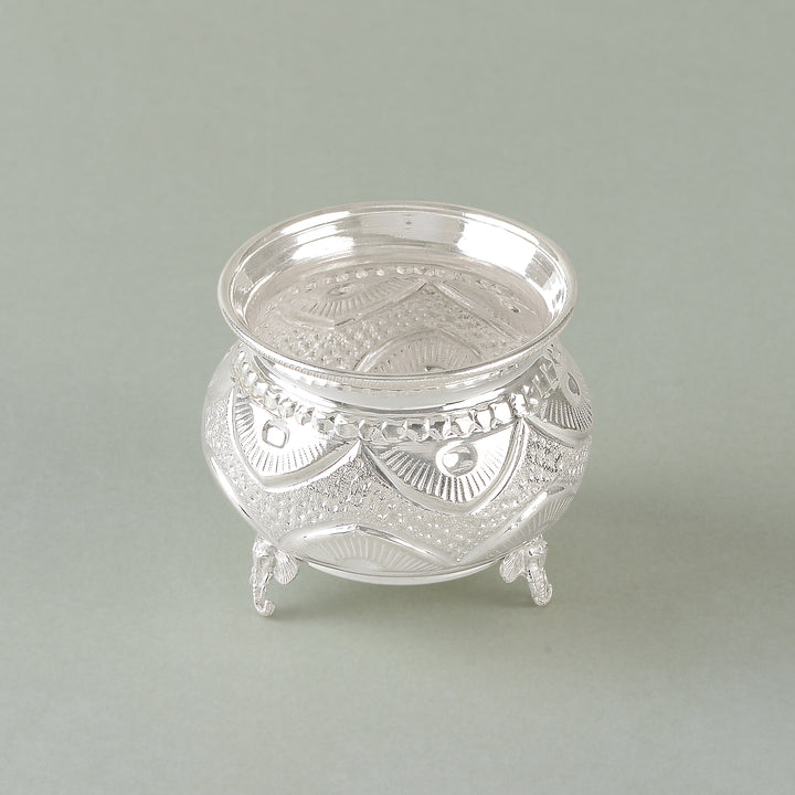 Silver Bowl with Round Thoranam Design and Three Elephant Legs
