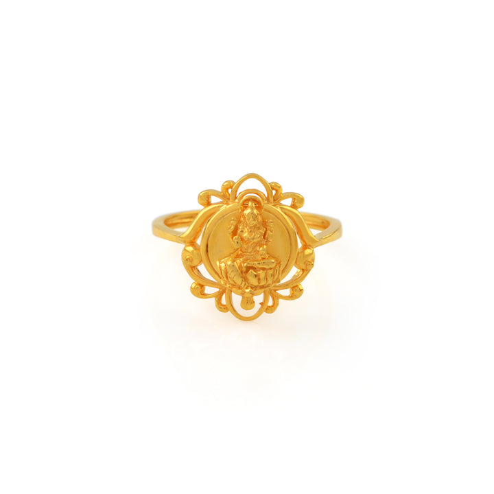 Gold Finger Ring With Laxmi Design - Krishna Jewellers Pearls and Gems