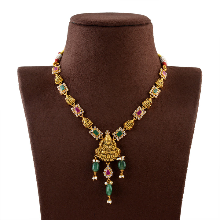 22K Gold Necklace With Laxmi Pendant - Krishna Jewellers Pearls and Gems