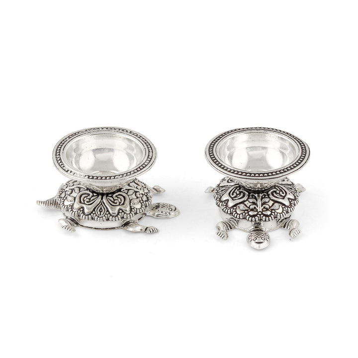 92.5 Pure Silver Antique Turtle Motif Deepam Stands (Pair)