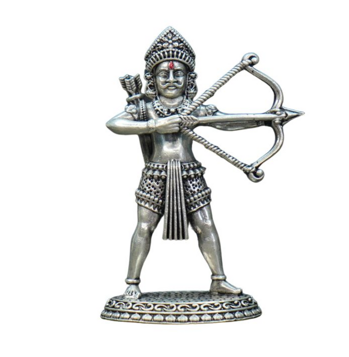 Silver Shree Ghantakarna Mahavir with Bow & Arrow - Detailed Carving
